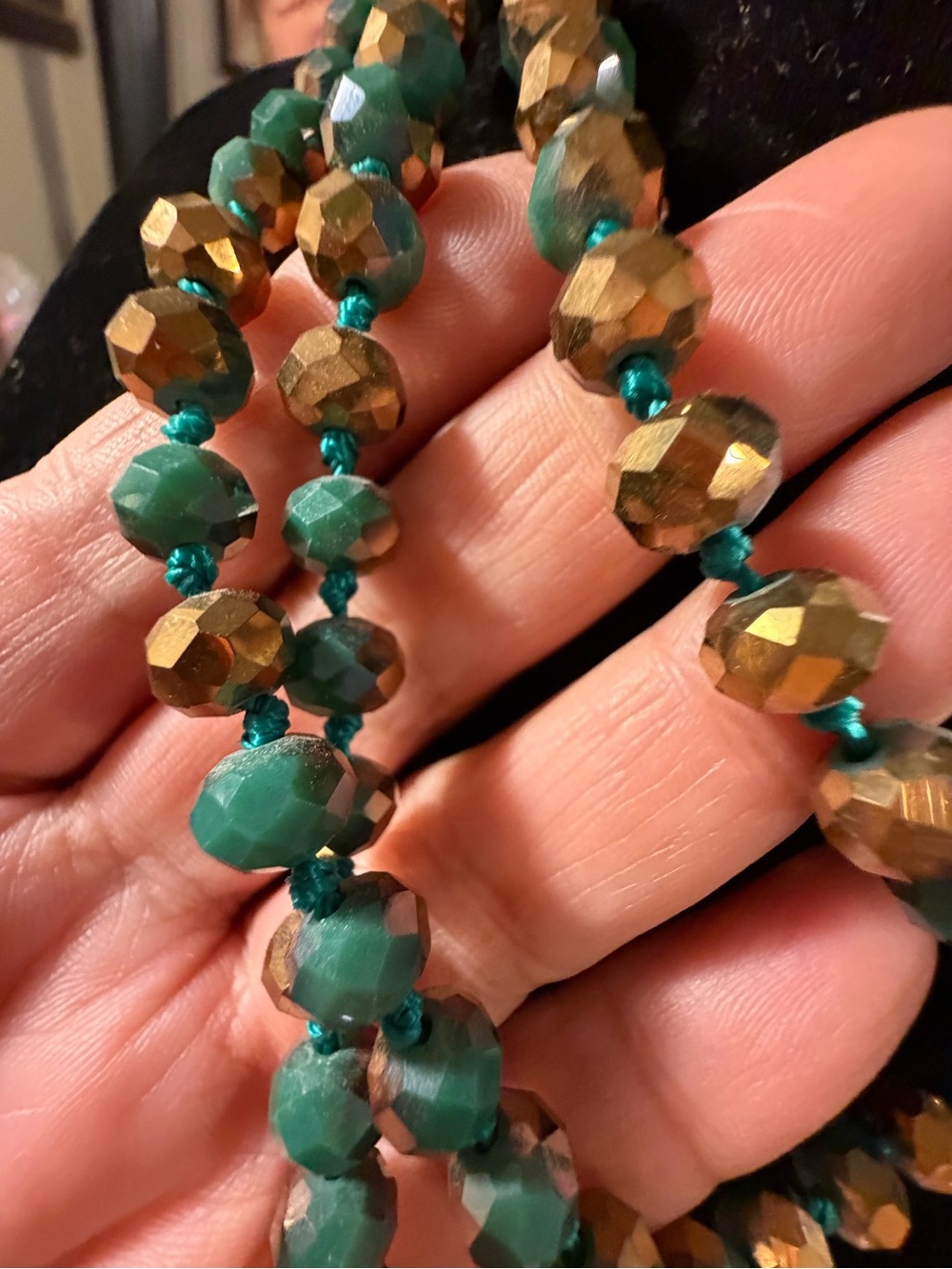Faceted Green and Gold Bead Necklace for Women